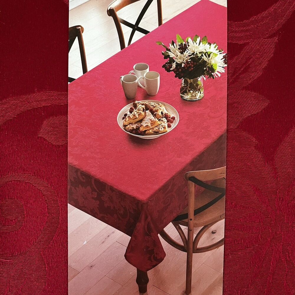 St Nicholas Square Red Christmas Poinsettia Jacquard 60x102 Oblong Tablecloth